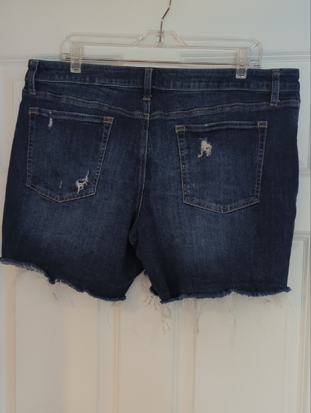 Maurices Distressed Dark Blue Denim Jean Shorts - Picture 2 of 3
